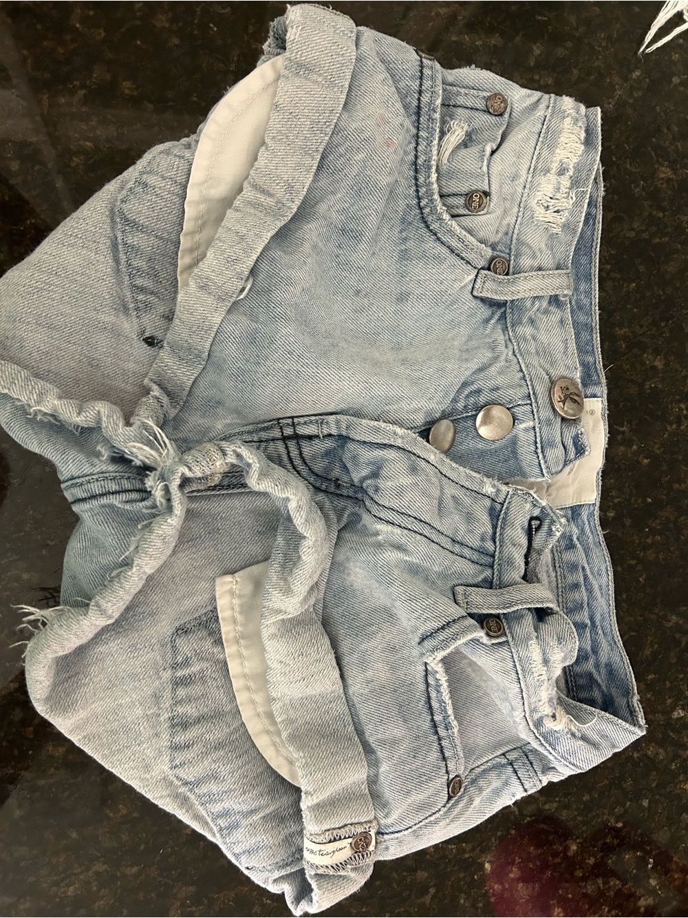 One Teaspoon Light Wash Distressed Denim Shorts